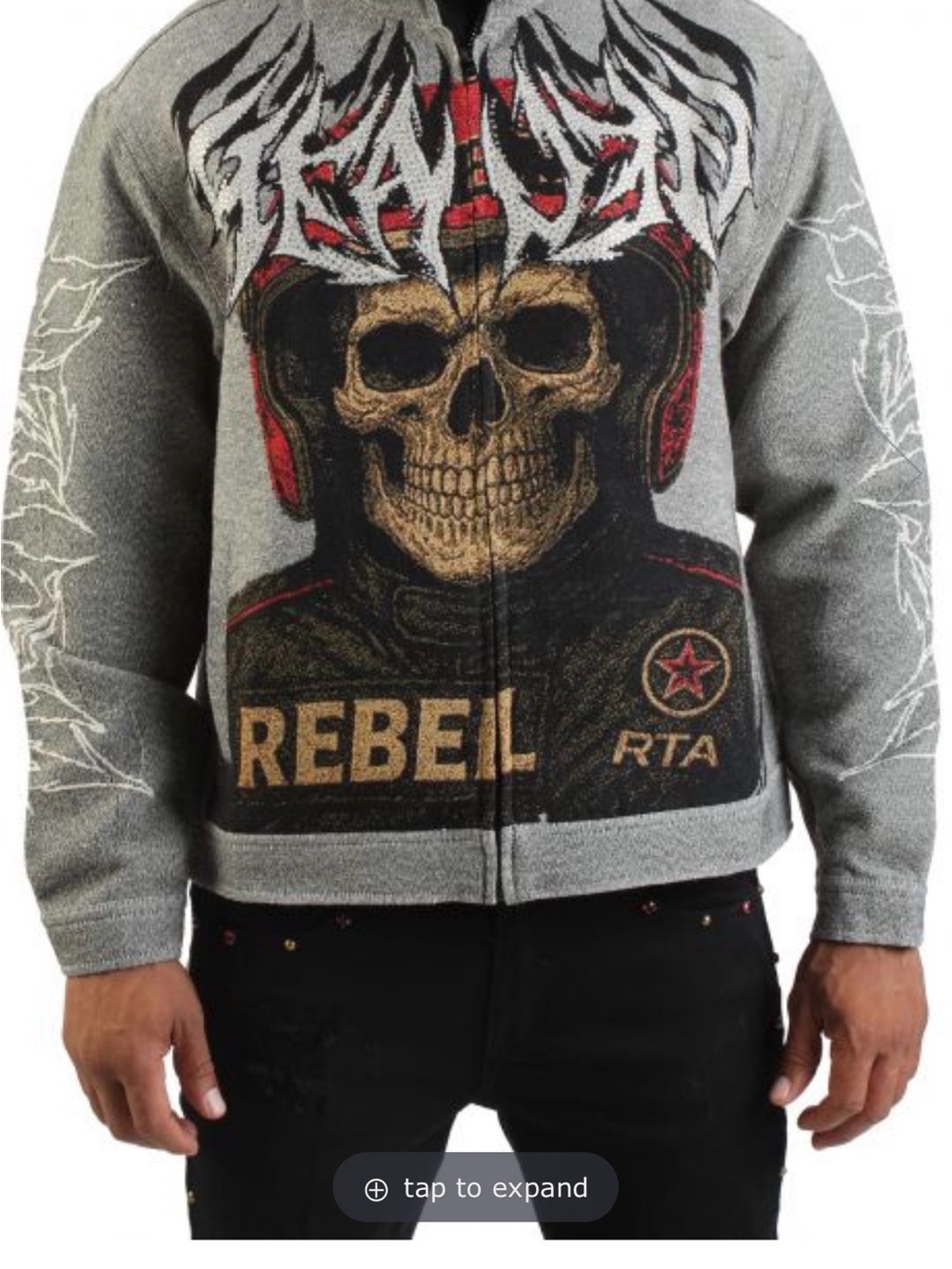 Rebel Skull Zip-Up Sweatert Jacket - Gray